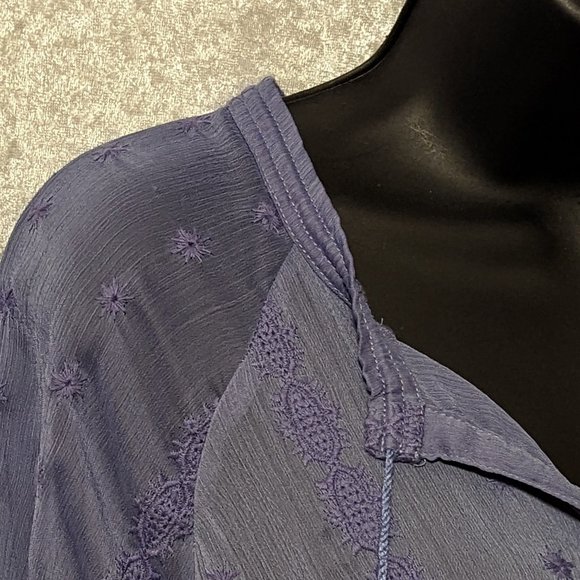 Democracy Blue Embroidered Sheer Blouse EUC - Picture 7 of 13